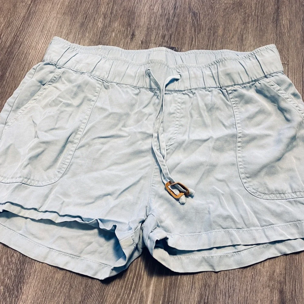 tentree Women Light Blue Tencel Lyocell Drawstring Elastic Waist Shorts Size‎ M